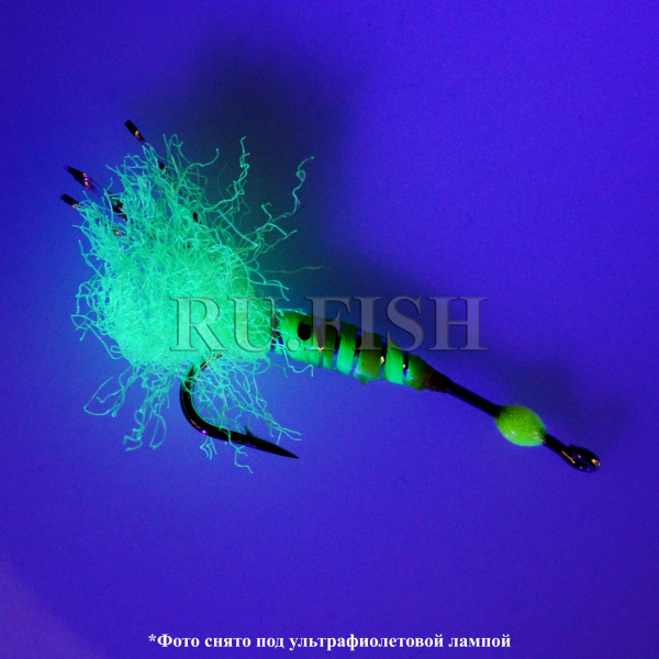 Мушка на корюшку YuYang XB048 Ni #10 Chartreuse/Chartreuse, съемка в ультрафиолете