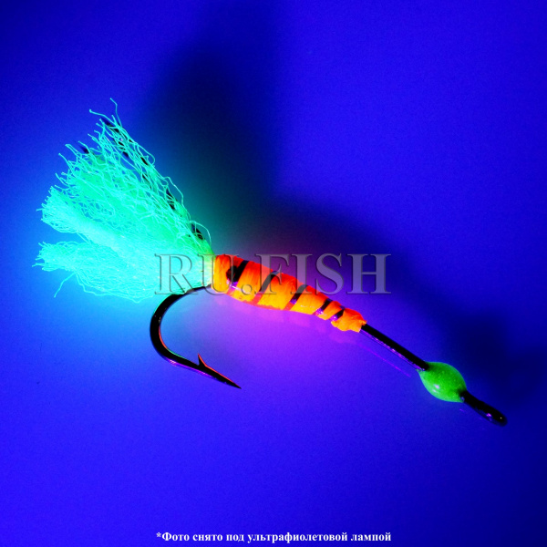 Мушка на корюшку YuYang XB048 Ni #10 Orange/Chartreuse, съемка в ультрафиолете
