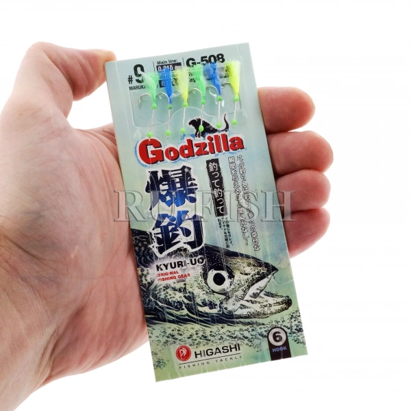 Сабики на зубаря Higashi Godzilla G-508 Mix4 #9 0.180-0.215 в руке